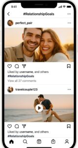 ChatGPT Image Jun 18, 2025, 07_00_51 PM A smartphone displaying Instagram posts with the #RelationshipGoals hashtag, showing how social media affects relationships.